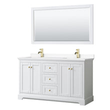 Load image into Gallery viewer, Wyndham Collection WCV232360DWGWCUNSM58 Avery 60 Inch Double Bathroom Vanity in White, White Cultured Marble Countertop, Undermount Square Sinks, 58 Inch Mirror, Brushed Gold Trim