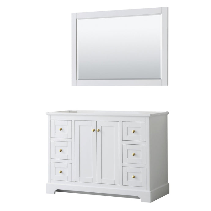 Wyndham Collection WCV232348SWGCXSXXM46 Avery 48 Inch Single Bathroom Vanity in White, No Countertop, No Sink, 46 Inch Mirror, Brushed Gold Trim