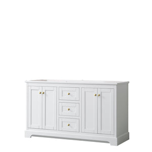 Wyndham Collection WCV232360DWGCXSXXMXX Avery 60 Inch Double Bathroom Vanity in White, No Countertop, No Sinks, Brushed Gold Trim