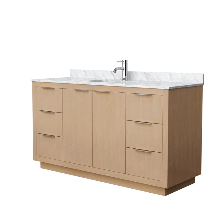 Wyndham Collection WCF282860SLSCMUNSMXX Maroni 60 Inch Single Bathroom Vanity in Light Straw, White Carrara Marble Countertop, Undermount Square Sink