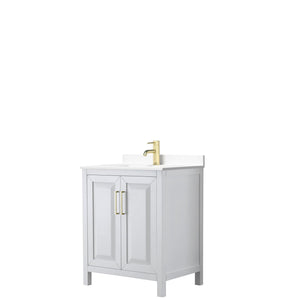 Wyndham Collection WCV252530SWGWCUNSMXX Daria 30 Inch Single Bathroom Vanity in White, White Cultured Marble Countertop, Undermount Square Sink, Brushed Gold Trim