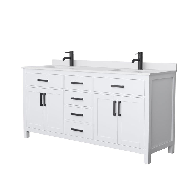 Wyndham Collection WCG242472DWBWCUNSMXX Beckett 72 Inch Double Bathroom Vanity in White, White Cultured Marble Countertop, Undermount Square Sinks, Matte Black Trim