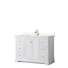 Load image into Gallery viewer, Wyndham Collection WCV232348SWGC2UNSMXX Avery 48 Inch Single Bathroom Vanity in White, Light-Vein Carrara Cultured Marble Countertop, Undermount Square Sink, Brushed Gold Trim