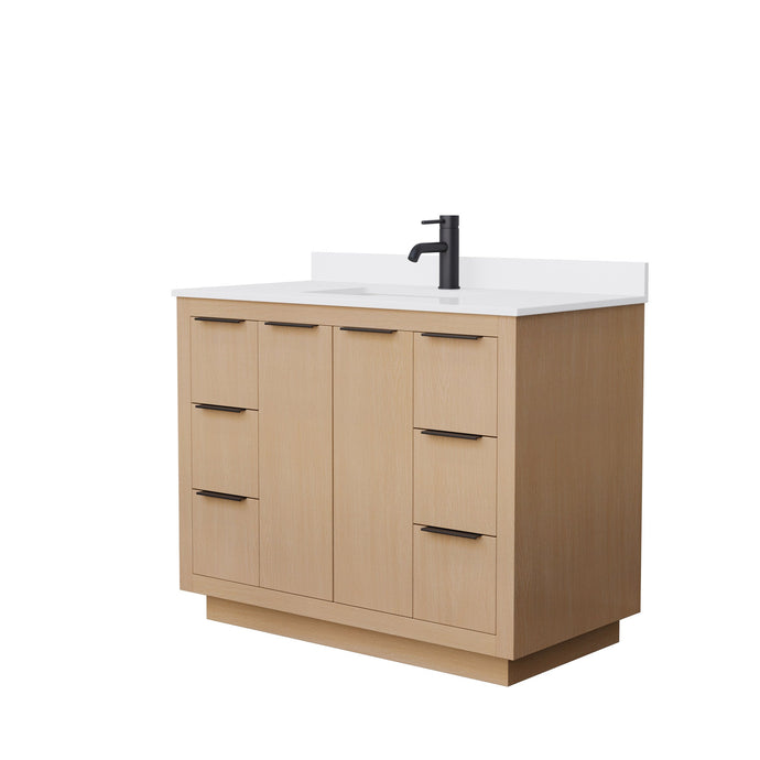 Wyndham Collection WCF282842SLBWCUNSMXX Maroni 42 Inch Single Bathroom Vanity in Light Straw, White Cultured Marble Countertop, Undermount Square Sink, Matte Black Trim