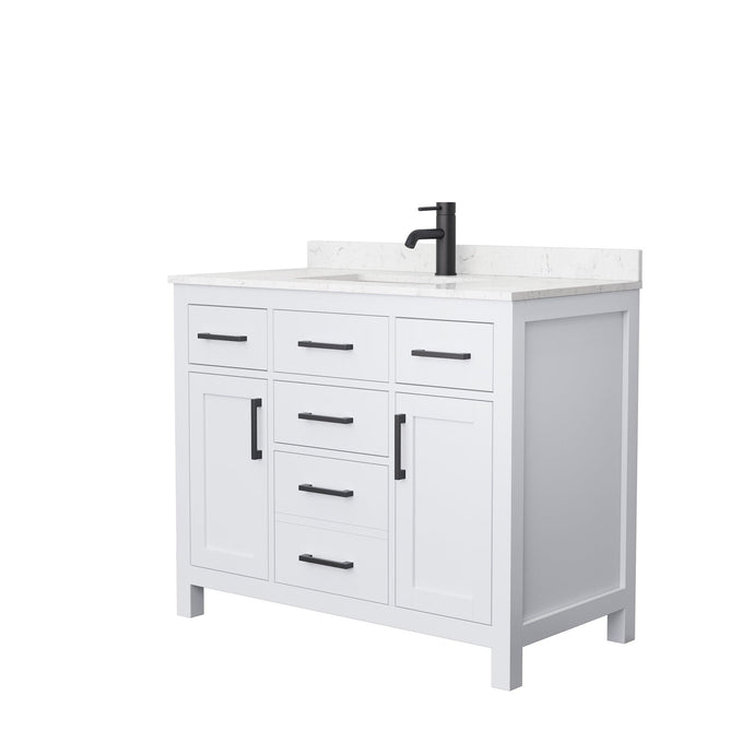 Wyndham Collection WCG242442SWBCCUNSMXX Beckett 42 Inch Single Bathroom Vanity in White, Carrara Cultured Marble Countertop, Undermount Square Sink, Matte Black Trim
