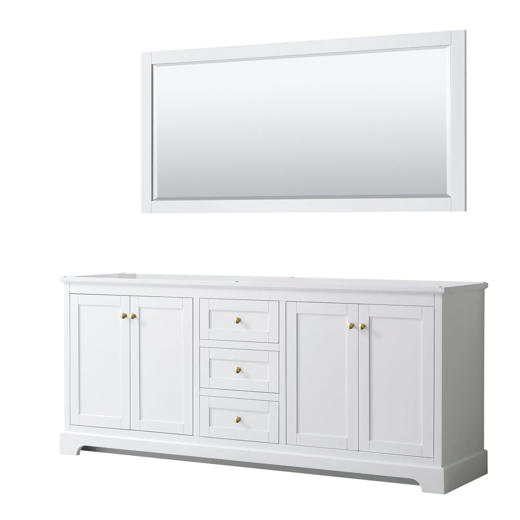 Wyndham Collection WCV232380DWGCXSXXM70 Avery 80 Inch Double Bathroom Vanity in White, No Countertop, No Sinks, 70 Inch Mirror, Brushed Gold Trim
