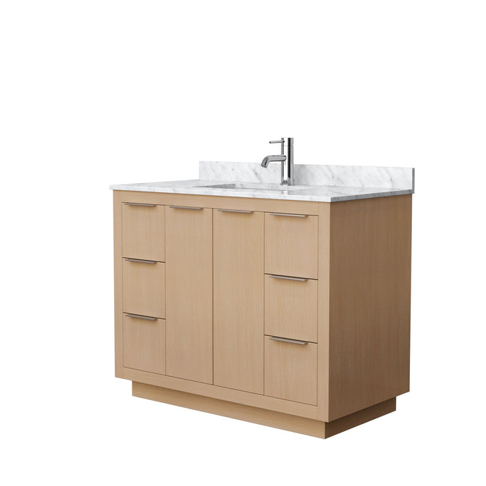 Wyndham Collection WCF282842SLSCMUNSMXX Maroni 42 Inch Single Bathroom Vanity in Light Straw, White Carrara Marble Countertop, Undermount Square Sink