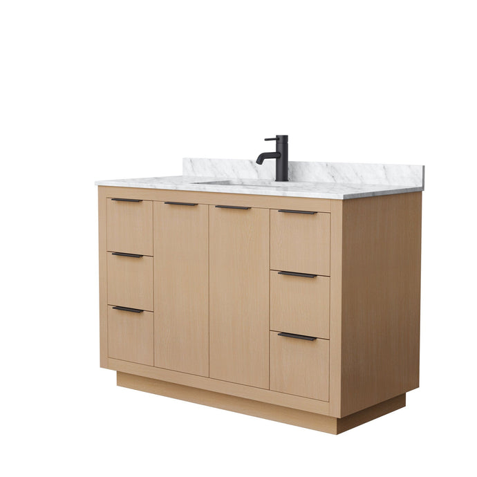 Wyndham Collection WCF282848SLBCMUNSMXX Maroni 48 Inch Single Bathroom Vanity in Light Straw, White Carrara Marble Countertop, Undermount Square Sink, Matte Black Trim