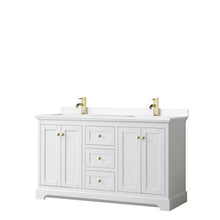 Load image into Gallery viewer, Wyndham Collection WCV232360DWGWCUNSMXX Avery 60 Inch Double Bathroom Vanity in White, White Cultured Marble Countertop, Undermount Square Sinks, Brushed Gold Trim