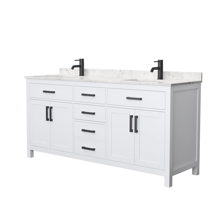 Wyndham Collection WCG242472DWBCCUNSMXX Beckett 72 Inch Double Bathroom Vanity in White, Carrara Cultured Marble Countertop, Undermount Square Sinks, Matte Black Trim