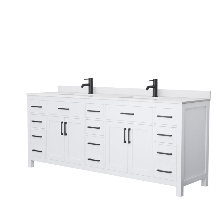 Wyndham Collection WCG242484DWBWCUNSMXX Beckett 84 Inch Double Bathroom Vanity in White, White Cultured Marble Countertop, Undermount Square Sinks, Matte Black Trim