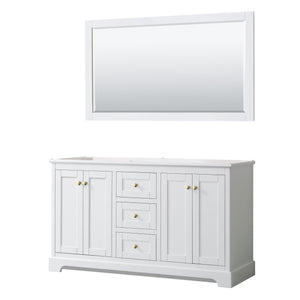 Wyndham Collection WCV232360DWGCXSXXM58 Avery 60 Inch Double Bathroom Vanity in White, No Countertop, No Sinks, 58 Inch Mirror, Brushed Gold Trim