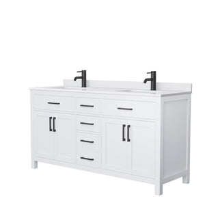 Wyndham Collection WCG242466DWBWCUNSMXX Beckett 66 Inch Double Bathroom Vanity in White, White Cultured Marble Countertop, Undermount Square Sinks, Matte Black Trim