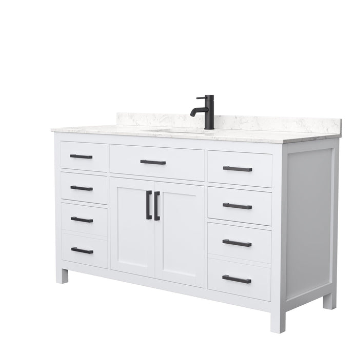 Wyndham Collection WCG242460SWBCCUNSMXX Beckett 60 Inch Single Bathroom Vanity in White, Carrara Cultured Marble Countertop, Undermount Square Sink, Matte Black Trim