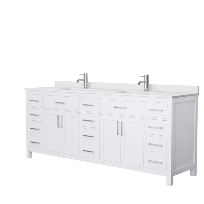 Wyndham Collection WCG242484DWHWCUNSMXX Beckett 84 Inch Double Bathroom Vanity in White, White Cultured Marble Countertop, Undermount Square Sinks, No Mirror