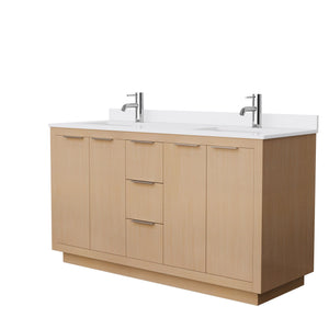 Wyndham Collection WCF282860DLSWCUNSMXX Maroni 60 Inch Double Bathroom Vanity in Light Straw, White Cultured Marble Countertop, Undermount Square Sinks
