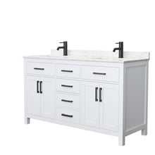 Load image into Gallery viewer, Wyndham Collection WCG242460DWBCCUNSMXX Beckett 60 Inch Double Bathroom Vanity in White, Carrara Cultured Marble Countertop, Undermount Square Sinks, Matte Black Trim