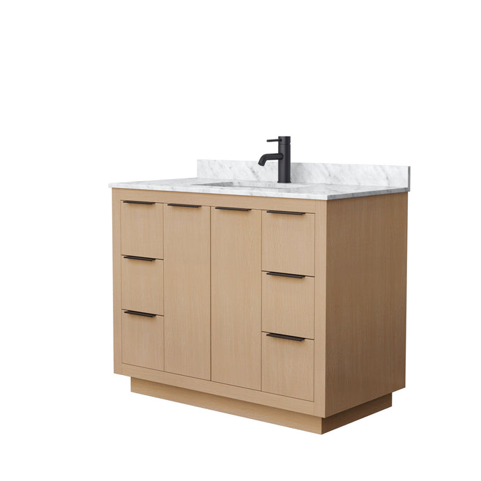 Wyndham Collection WCF282842SLBCMUNSMXX Maroni 42 Inch Single Bathroom Vanity in Light Straw, White Carrara Marble Countertop, Undermount Square Sink, Matte Black Trim