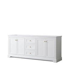 Load image into Gallery viewer, Wyndham Collection WCV232380DWGCXSXXMXX Avery 80 Inch Double Bathroom Vanity in White, No Countertop, No Sinks, Brushed Gold Trim