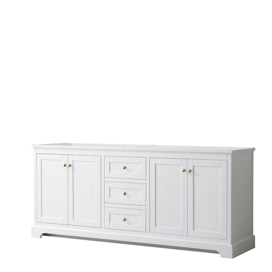 Wyndham Collection WCV232380DWGCXSXXMXX Avery 80 Inch Double Bathroom Vanity in White, No Countertop, No Sinks, Brushed Gold Trim