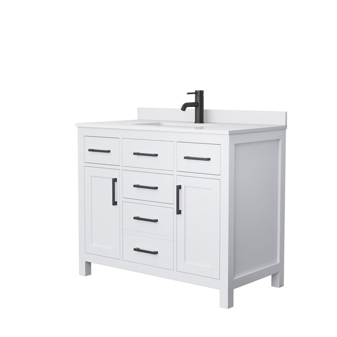 Wyndham Collection WCG242442SWBWCUNSMXX Beckett 42 Inch Single Bathroom Vanity in White, White Cultured Marble Countertop, Undermount Square Sink, Matte Black Trim