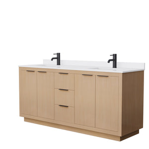 Wyndham Collection WCF282872DLBWCUNSMXX Maroni 72 Inch Double Bathroom Vanity in Light Straw, White Cultured Marble Countertop, Undermount Square Sinks, Matte Black Trim