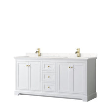 Load image into Gallery viewer, Wyndham Collection WCV232372DWGC2UNSMXX Avery 72 Inch Double Bathroom Vanity in White, Light-Vein Carrara Cultured Marble Countertop, Undermount Square Sinks, Brushed Gold Trim
