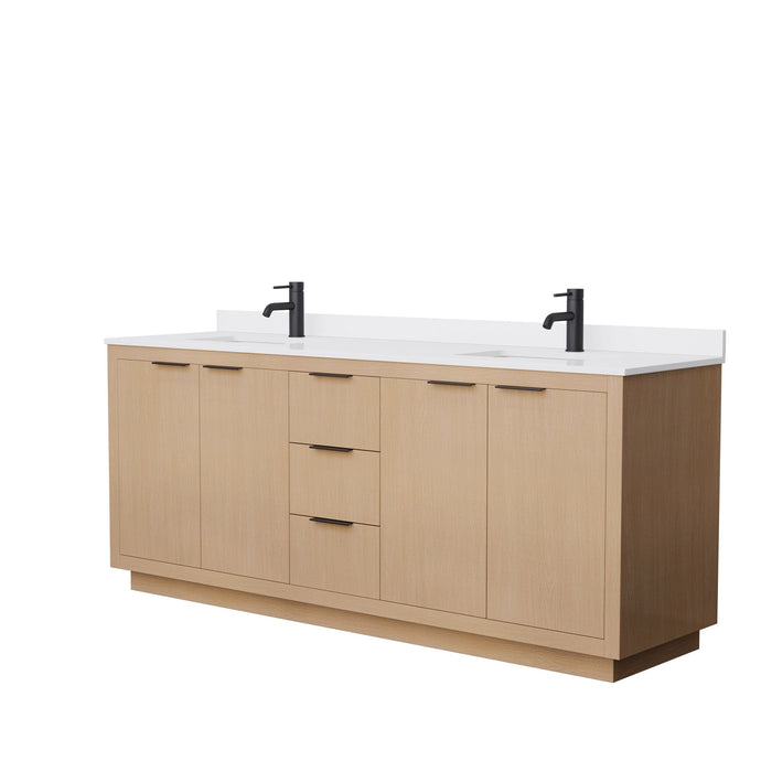 Wyndham Collection WCF282880DLBWCUNSMXX Maroni 80 Inch Double Bathroom Vanity in Light Straw, White Cultured Marble Countertop, Undermount Square Sinks, Matte Black Trim