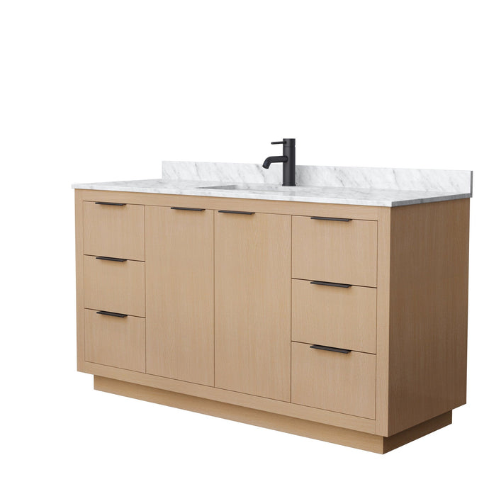 Wyndham Collection WCF282860SLBCMUNSMXX Maroni 60 Inch Single Bathroom Vanity in Light Straw, White Carrara Marble Countertop, Undermount Square Sink, Matte Black Trim