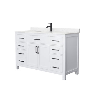 Wyndham Collection WCG242454SWBCCUNSMXX Beckett 54 Inch Single Bathroom Vanity in White, Carrara Cultured Marble Countertop, Undermount Square Sink, Matte Black Trim