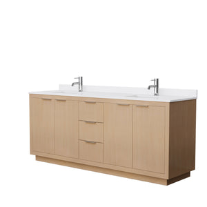 Wyndham Collection WCF282880DLSWCUNSMXX Maroni 80 Inch Double Bathroom Vanity in Light Straw, White Cultured Marble Countertop, Undermount Square Sinks