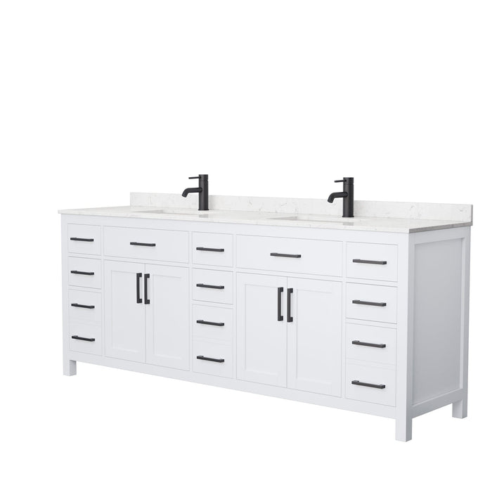 Wyndham Collection WCG242484DWBCCUNSMXX Beckett 84 Inch Double Bathroom Vanity in White, Carrara Cultured Marble Countertop, Undermount Square Sinks, Matte Black Trim