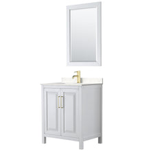 Load image into Gallery viewer, Wyndham Collection WCV252530SWGC2UNSM24 Daria 30 Inch Single Bathroom Vanity in White, Light-Vein Carrara Cultured Marble Countertop, Undermount Square Sink, 24 Inch Mirror, Brushed Gold Trim