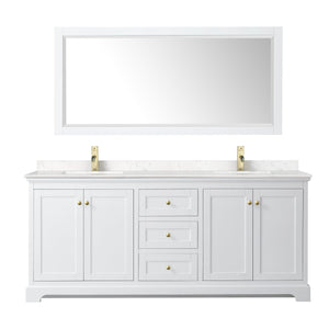 Wyndham Collection WCV232380DWGC2UNSM70 Avery 80 Inch Double Bathroom Vanity in White, Light-Vein Carrara Cultured Marble Countertop, Undermount Square Sinks, 70 Inch Mirror, Brushed Gold Trim