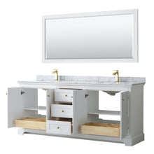 Load image into Gallery viewer, Wyndham Collection WCV232380DWGCMUNSMXX Avery 80 Inch Double Bathroom Vanity in White, White Carrara Marble Countertop, Undermount Square Sinks, Brushed Gold Trim