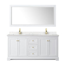Load image into Gallery viewer, Wyndham Collection WCV232372DWGC2UNSMXX Avery 72 Inch Double Bathroom Vanity in White, Light-Vein Carrara Cultured Marble Countertop, Undermount Square Sinks, Brushed Gold Trim