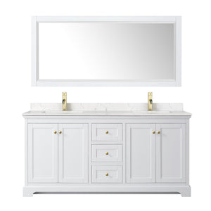 Wyndham Collection WCV232372DWGC2UNSMXX Avery 72 Inch Double Bathroom Vanity in White, Light-Vein Carrara Cultured Marble Countertop, Undermount Square Sinks, Brushed Gold Trim