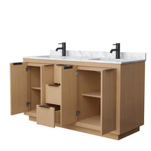 Load image into Gallery viewer, Wyndham Collection WCF282860DLBCMUNSMXX Maroni 60 Inch Double Bathroom Vanity in Light Straw, White Carrara Marble Countertop, Undermount Square Sinks, Matte Black Trim