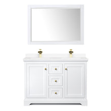 Load image into Gallery viewer, Wyndham Collection WCV232348DWGWCUNSM46 Avery 48 Inch Double Bathroom Vanity in White, White Cultured Marble Countertop, Undermount Square Sinks, 46 Inch Mirror, Brushed Gold Trim