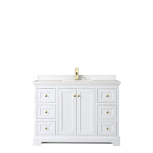 Load image into Gallery viewer, Wyndham Collection WCV232348SWGC2UNSMXX Avery 48 Inch Single Bathroom Vanity in White, Light-Vein Carrara Cultured Marble Countertop, Undermount Square Sink, Brushed Gold Trim