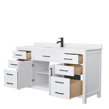 Load image into Gallery viewer, Wyndham Collection WCG242466SWBCCUNSMXX Beckett 66 Inch Single Bathroom Vanity in White, Carrara Cultured Marble Countertop, Undermount Square Sink, Matte Black Trim