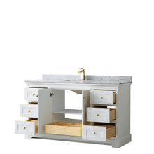 Load image into Gallery viewer, Wyndham Collection WCV232360SWGCMUNSMXX Avery 60 Inch Single Bathroom Vanity in White, White Carrara Marble Countertop, Undermount Square Sink, Brushed Gold Trim