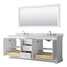 Load image into Gallery viewer, Wyndham Collection WCV232380DWGCMUNOMXX Avery 80 Inch Double Bathroom Vanity in White, White Carrara Marble Countertop, Undermount Oval Sinks, Brushed Gold Trim