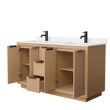 Load image into Gallery viewer, Wyndham Collection WCF282860DLBC2UNSMXX Maroni 60 Inch Double Bathroom Vanity in Light Straw, Light-Vein Carrara Cultured Marble Countertop, Undermount Square Sinks, Matte Black Trim
