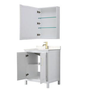 Wyndham Collection WCV252530SWGC2UNSMED Daria 30 Inch Single Bathroom Vanity in White, Light-Vein Carrara Cultured Marble Countertop, Undermount Square Sink, Medicine Cabinet, Brushed Gold Trim