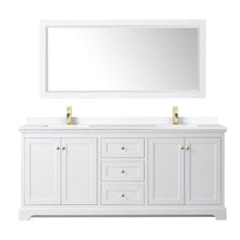 Load image into Gallery viewer, Wyndham Collection WCV232380DWGWCUNSM70 Avery 80 Inch Double Bathroom Vanity in White, White Cultured Marble Countertop, Undermount Square Sinks, 70 Inch Mirror, Brushed Gold Trim