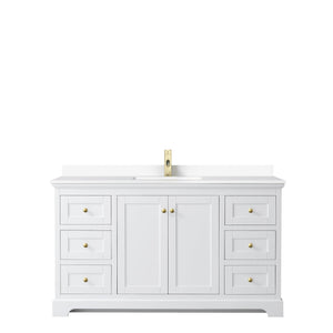 Wyndham Collection WCV232360SWGWCUNSMXX Avery 60 Inch Single Bathroom Vanity in White, White Cultured Marble Countertop, Undermount Square Sink, Brushed Gold Trim