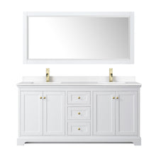 Load image into Gallery viewer, Wyndham Collection WCV232372DWGWCUNSM70 Avery 72 Inch Double Bathroom Vanity in White, White Cultured Marble Countertop, Undermount Square Sinks, 70 Inch Mirror, Brushed Gold Trim