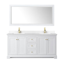Load image into Gallery viewer, Wyndham Collection WCV232372DWGWCUNSMXX Avery 72 Inch Double Bathroom Vanity in White, White Cultured Marble Countertop, Undermount Square Sinks, Brushed Gold Trim