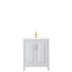 Wyndham Collection WCV252530SWGWCUNSMXX Daria 30 Inch Single Bathroom Vanity in White, White Cultured Marble Countertop, Undermount Square Sink, Brushed Gold Trim